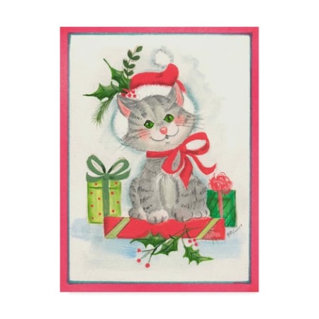 Beverly Johnston 'Gray Christmas Cat' Canvas Art,14x19